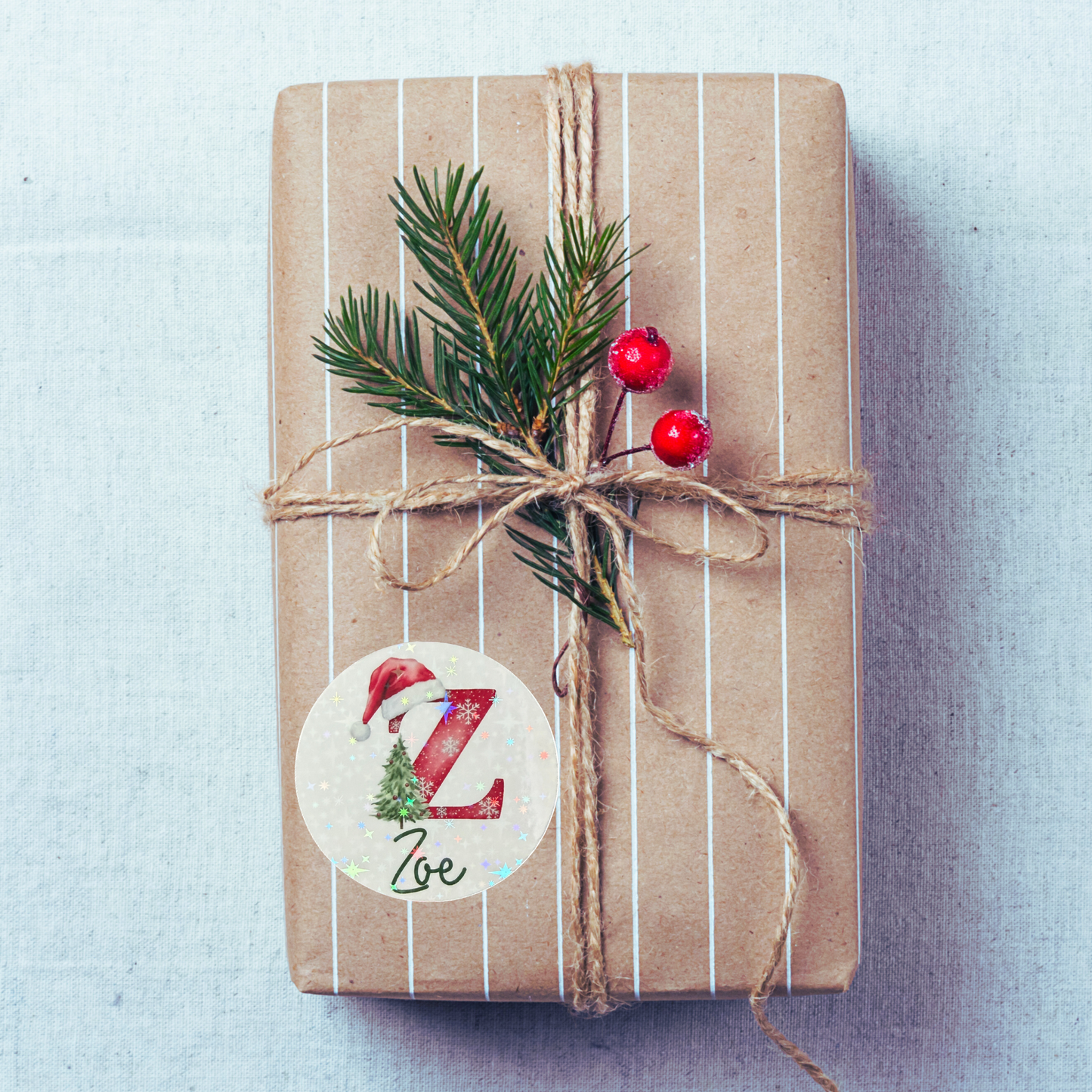 Holographic Christmas Monogram Name Sticker Sheet