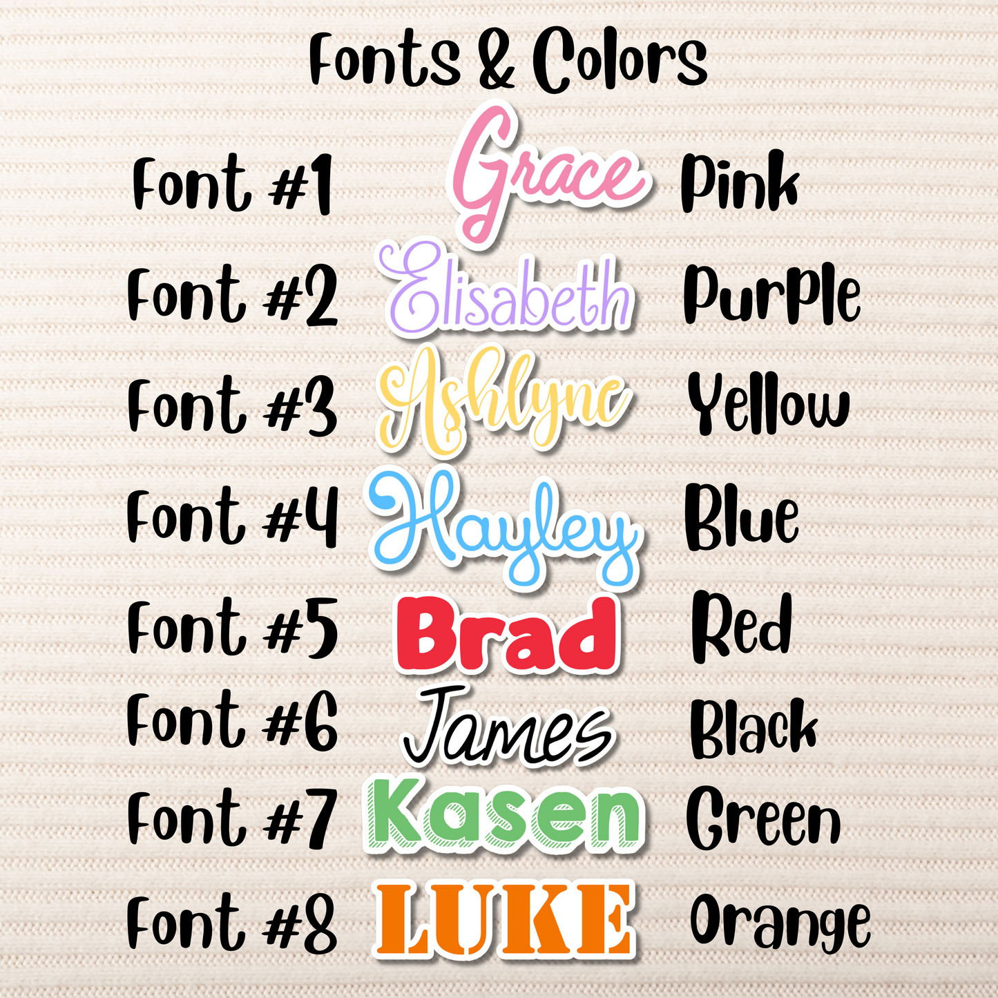 Choose Your Color and Font Personalized Name Stickers