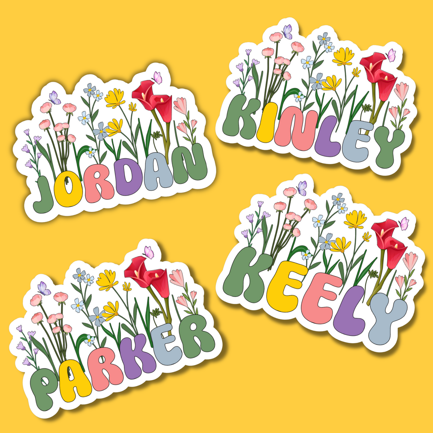 Retro Floral Personalized Name Stickers