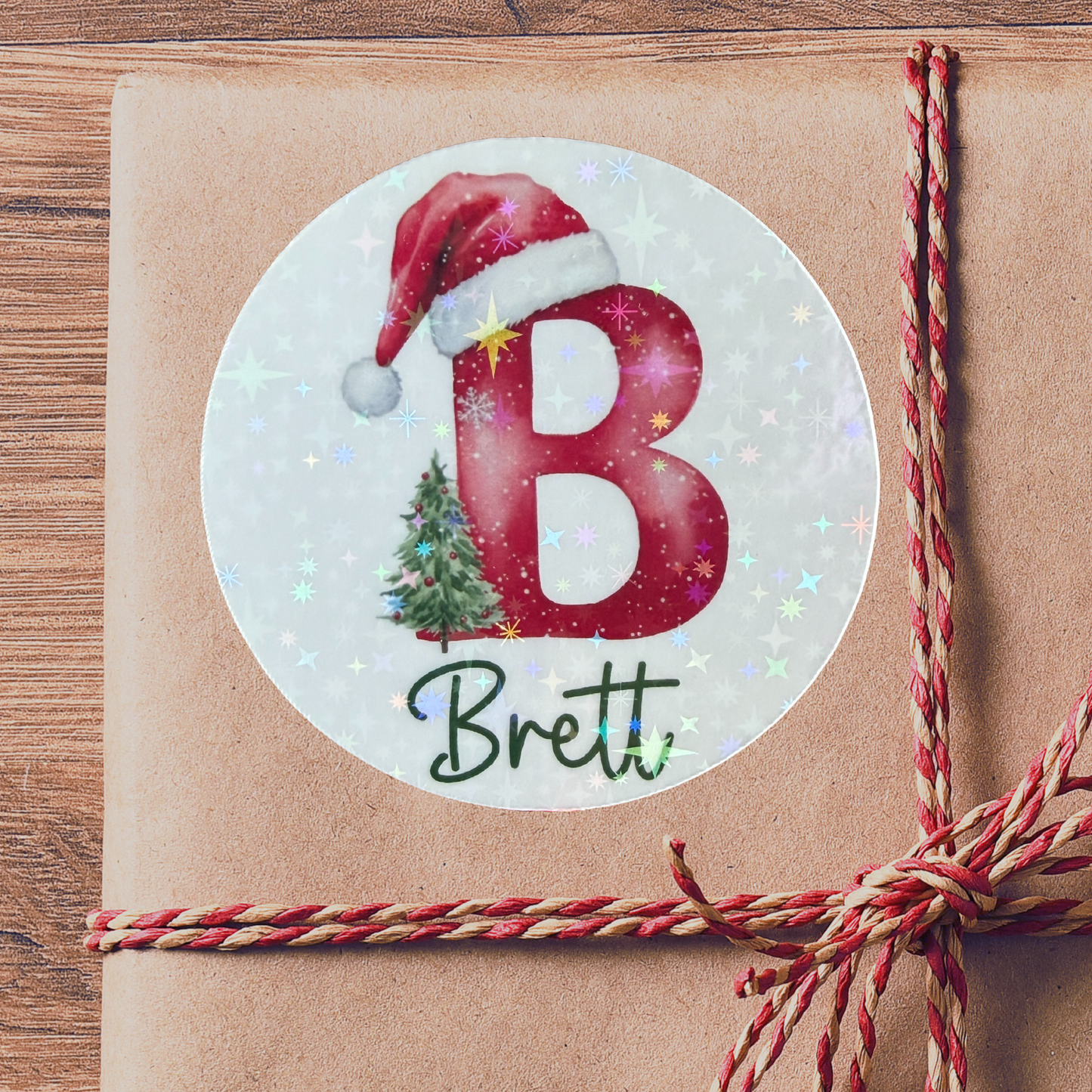 Holographic Christmas Monogram Name Sticker Sheet