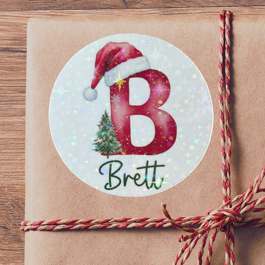 Holographic Christmas Monogram Name Sticker Sheet