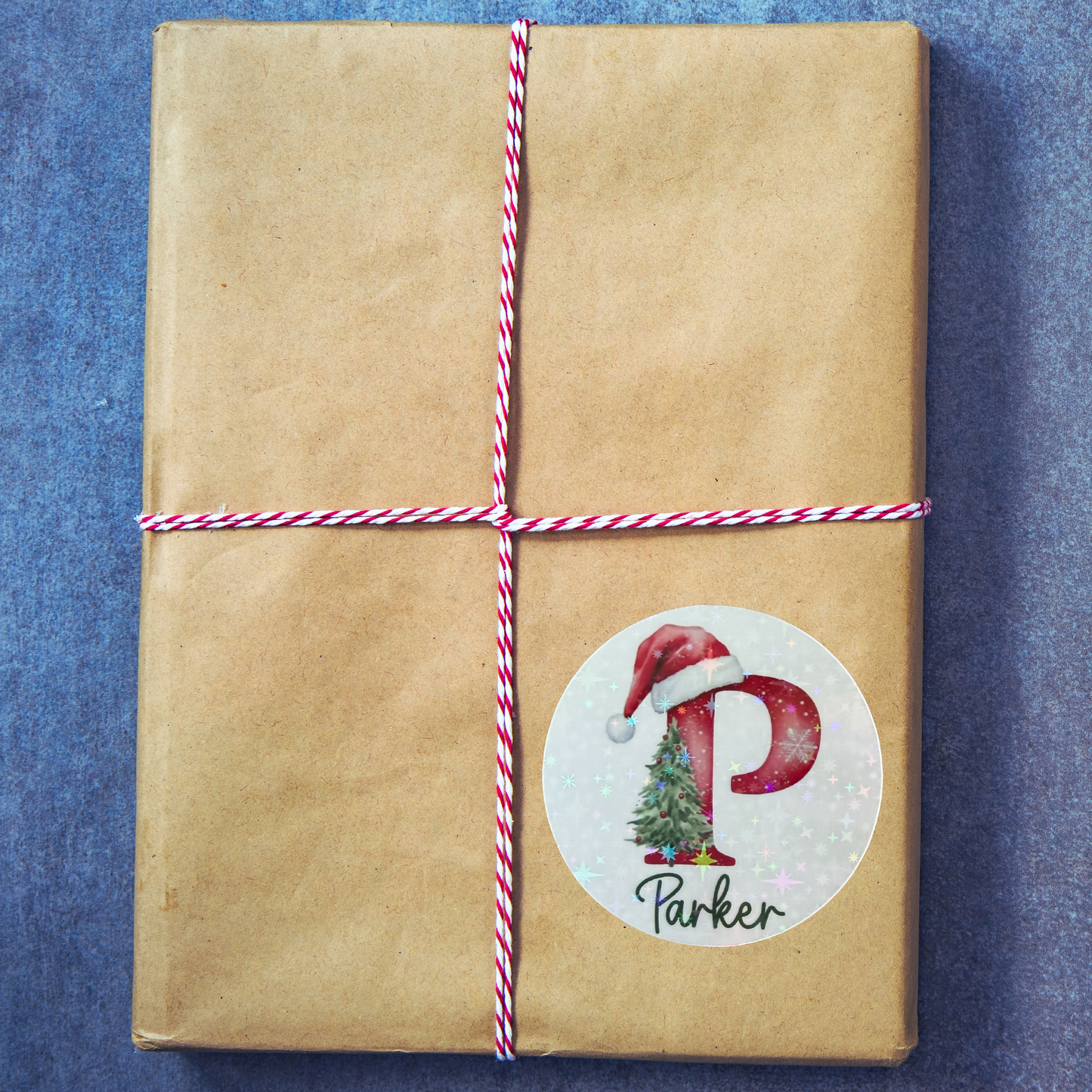 Holographic Christmas Monogram Name Sticker Sheet