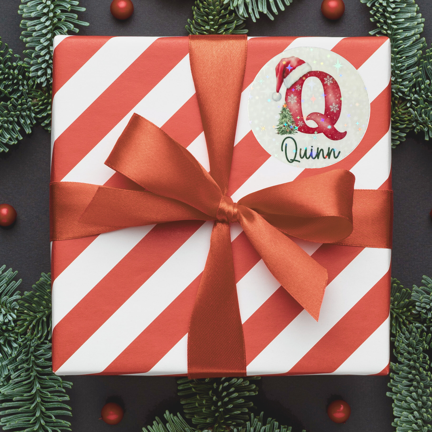 Holographic Christmas Monogram Name Sticker Sheet