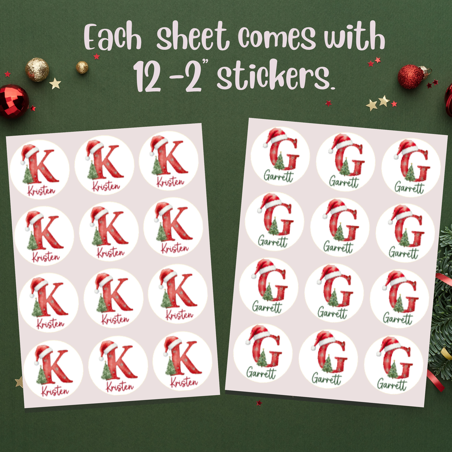 Holographic Christmas Monogram Name Sticker Sheet