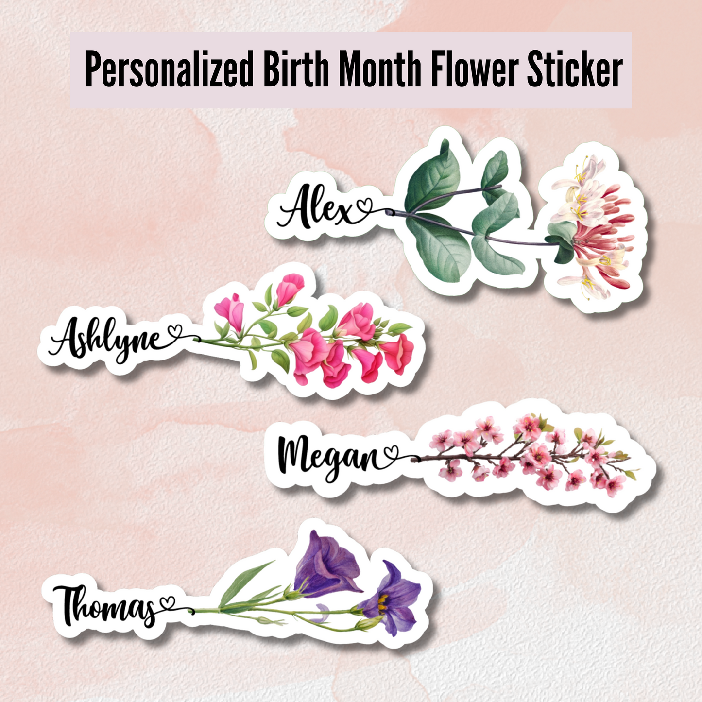 Birth Month Flower Personalized Name Sticker