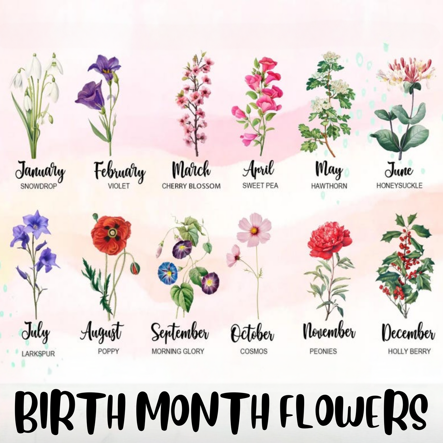Birth Month Flower Personalized Name Sticker