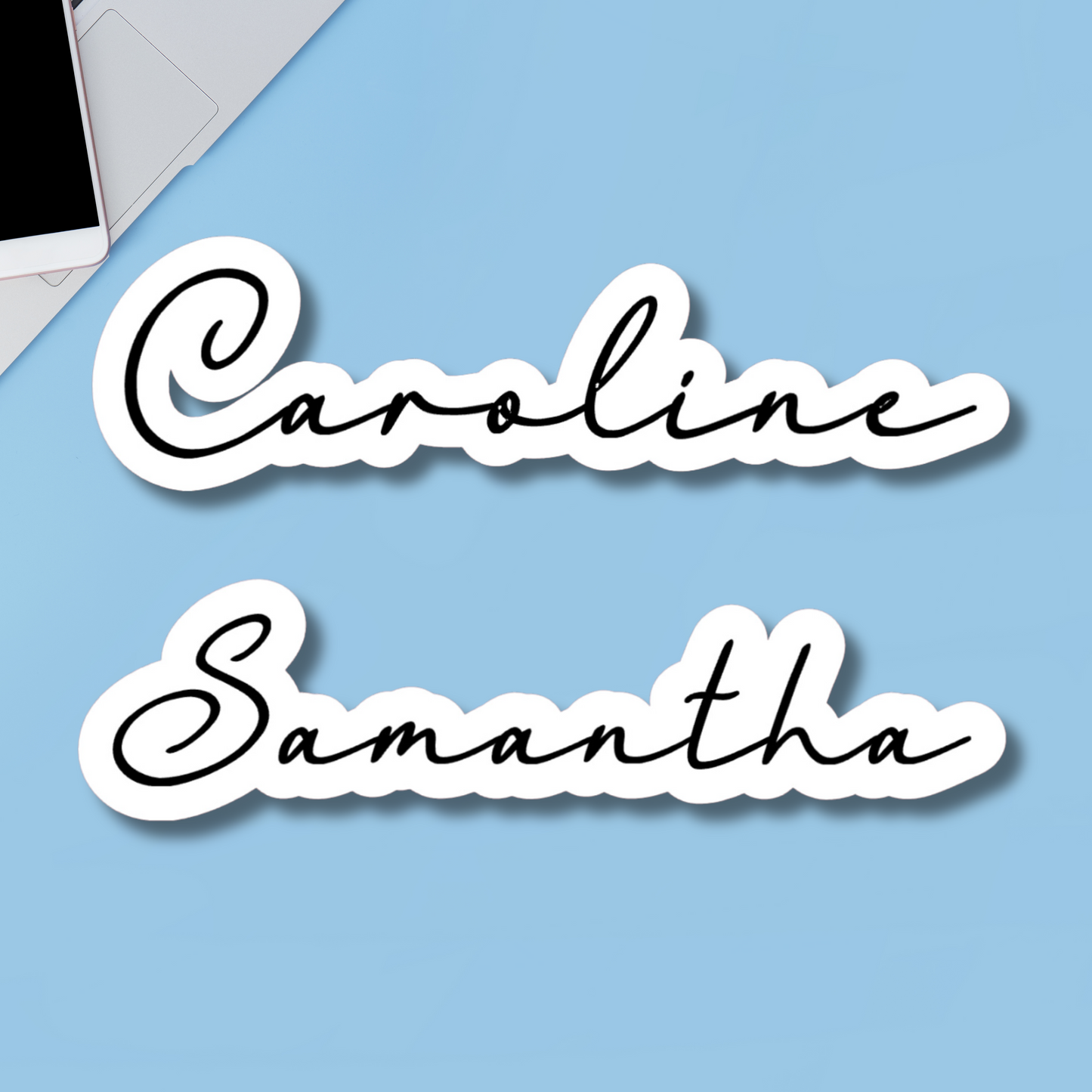 Black and White Cursive Personalized Name Sticker