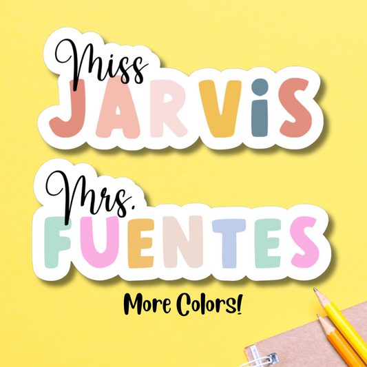 Multi Color Personalized Teacher Name Sticker