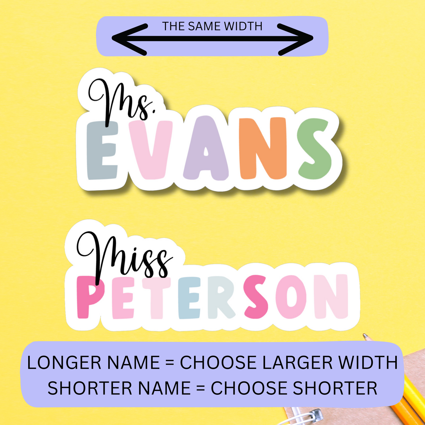 Multi Color Personalized Teacher Name Sticker