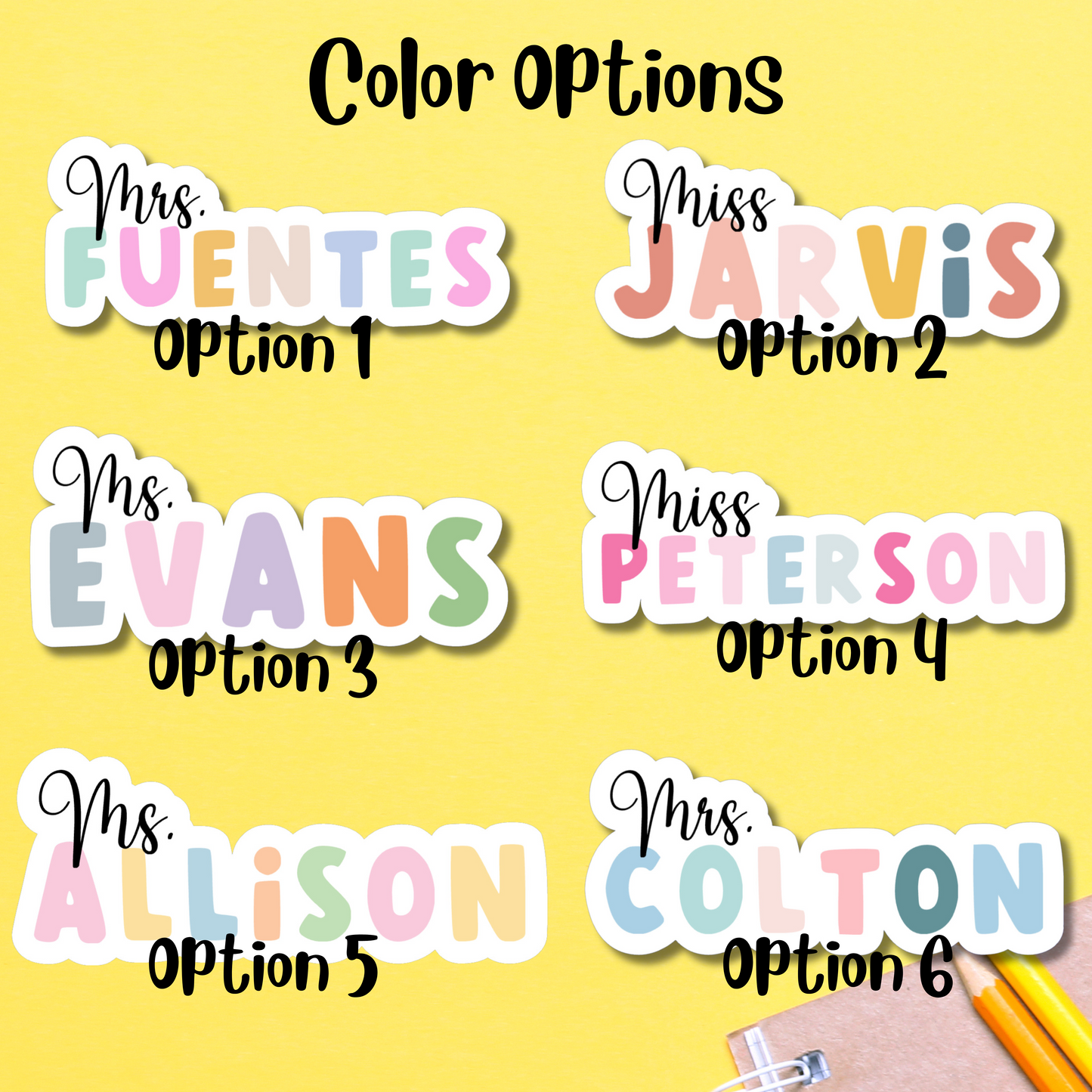 Multi Color Personalized Teacher Name Sticker