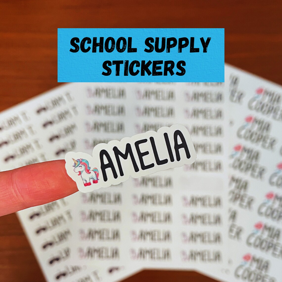 School Supply Personalized Name Sticker Sheet