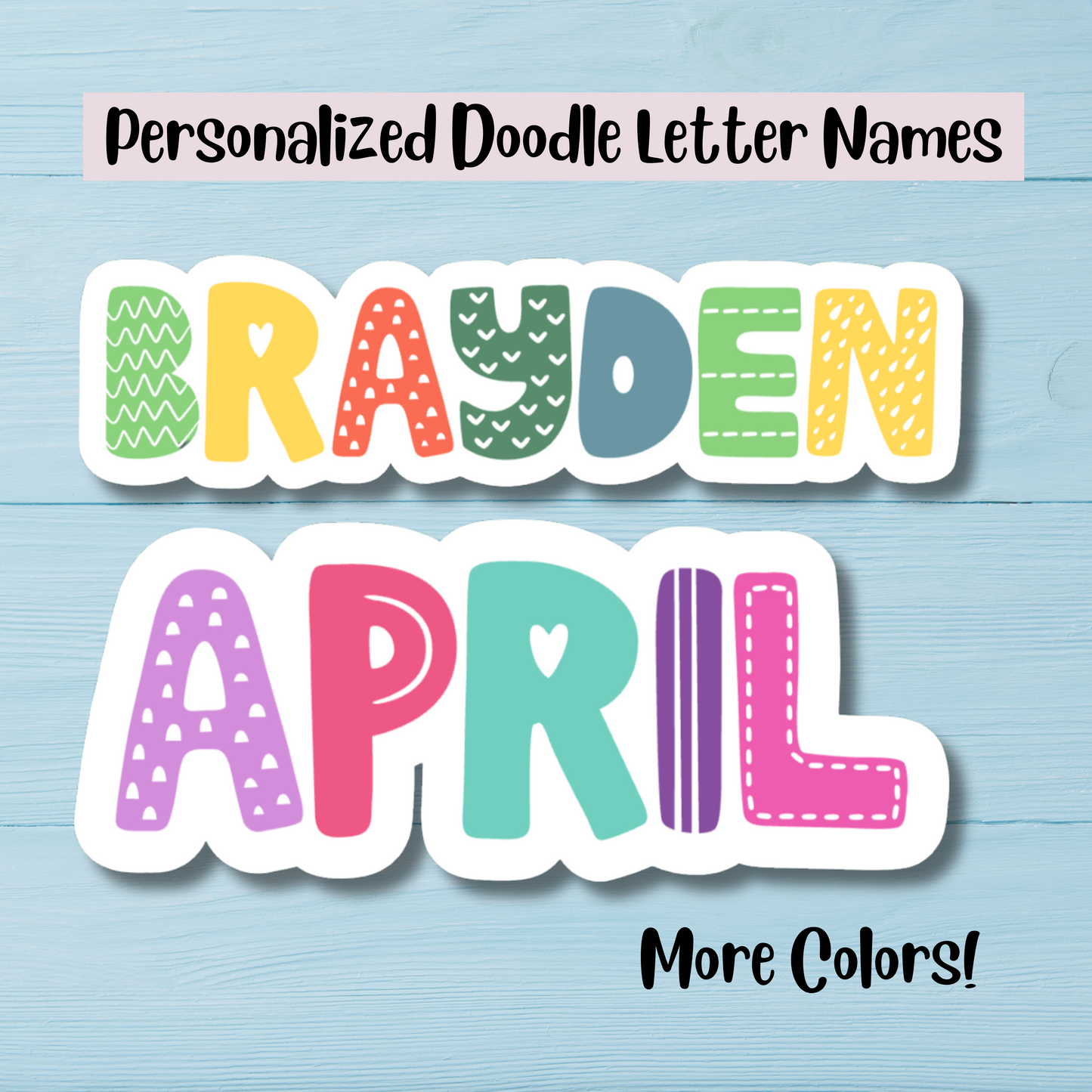 Doodle Letters Personalized Name Stickers