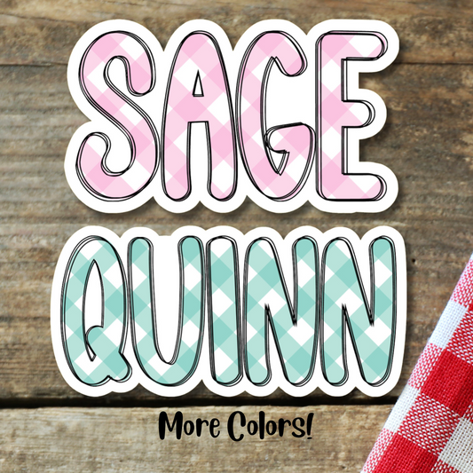 Gingham Personalized Name Sticker