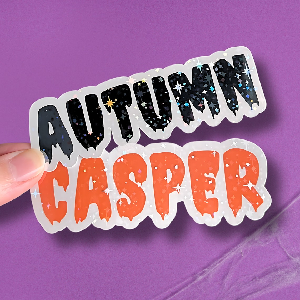 Spooky Halloween Personalized Holographic Name Sticker