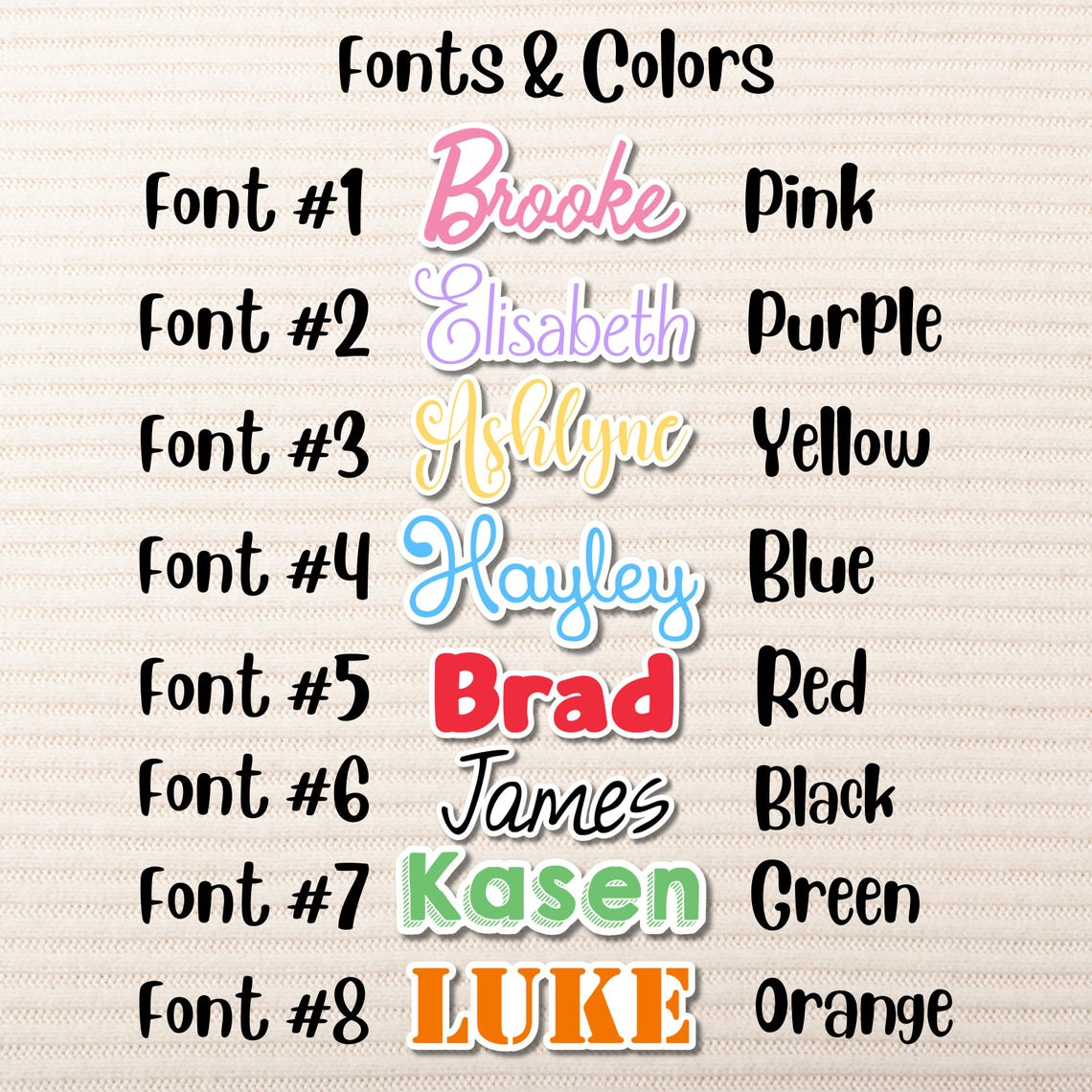 Choose Your Color and Font Personalized Name Stickers