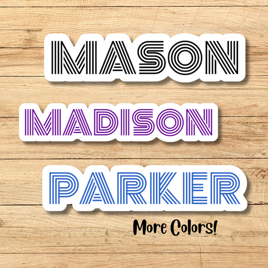 Retro Lines Personalized Name Sticker