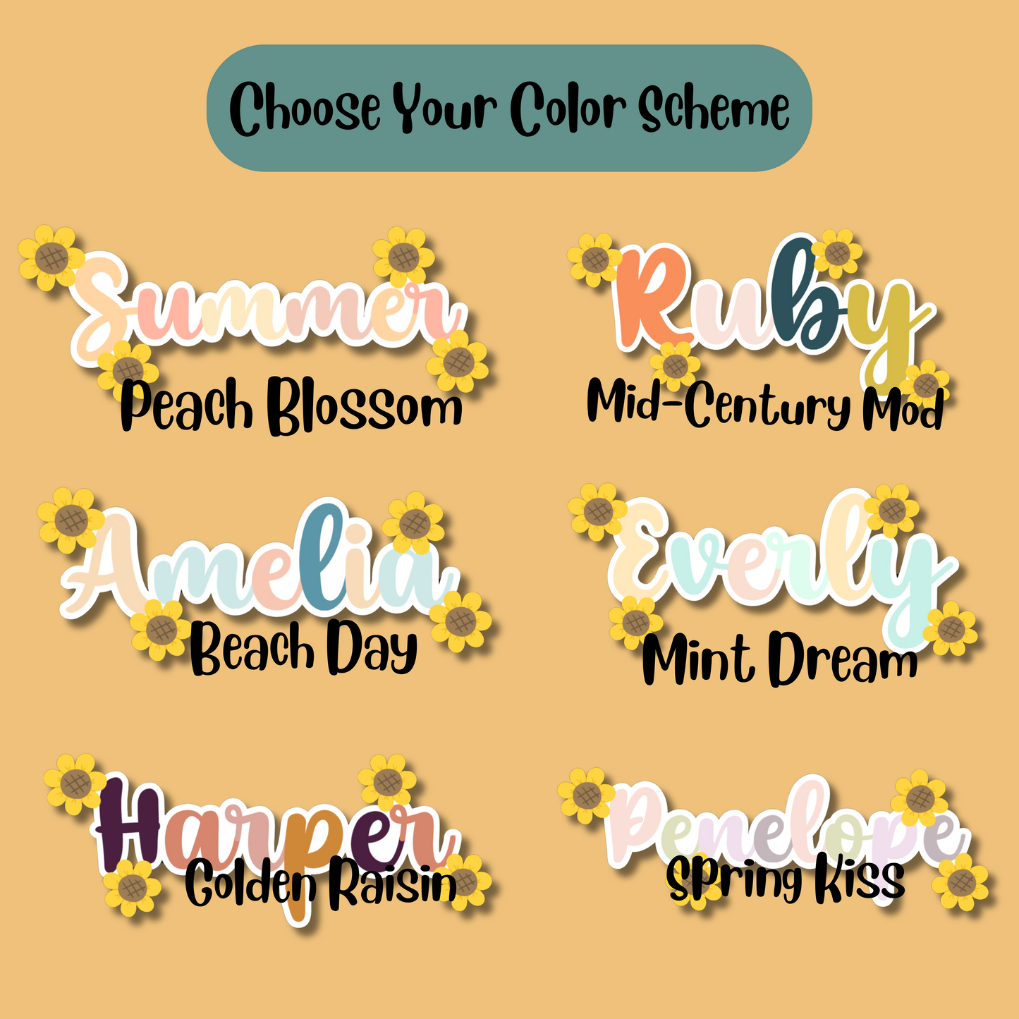 Sunflower Personalized Name Stickers