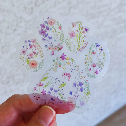 Transparent Floral Paw Print Sticker